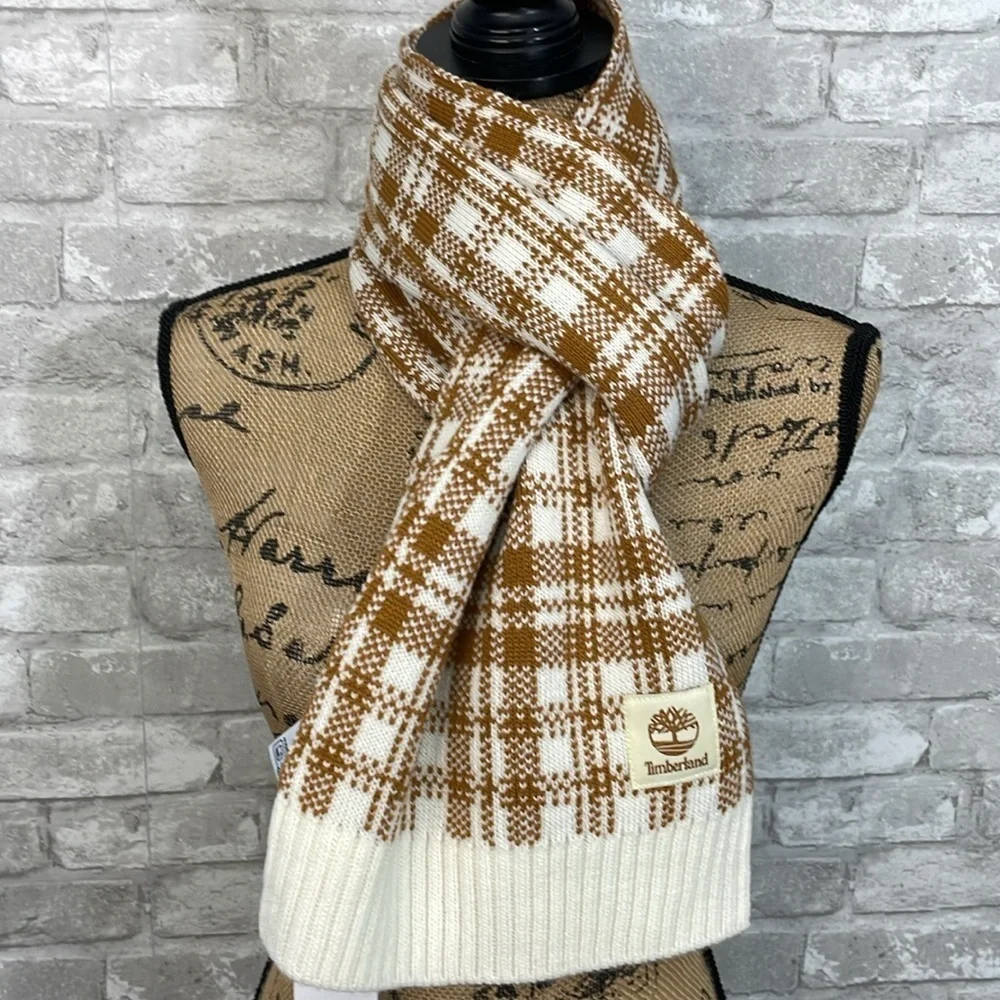 Timberlands Timberland Wheat/White Plaid Knit  Scarf